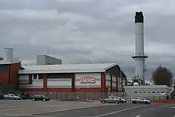 Heinz factory warehouse with a large smokestack