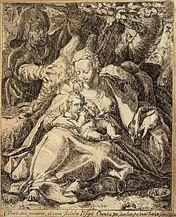Divine Mother of God, and the faithful care of Joseph. All [things] feed who feeds all, 1589, pen and black ink on laid paper
