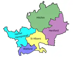 Map of parliamentary constituencies in Hertfordshire 1918–1945