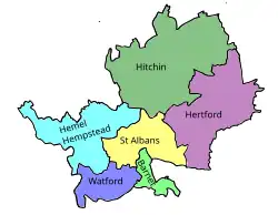 Map of parliamentary constituencies in Hertfordshire 1945–1950