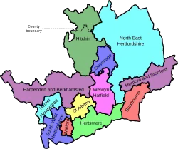 Map of parliamentary constituencies in Hertfordshire 2010–present
