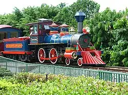 A steam outline diesel locomotive built in 2004 for the Hong Kong Disneyland Railroad at Hong Kong Disneyland.