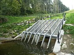 Inlet structure for the bottom outlet (3) with rake and inlet throttling