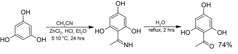 Hoesch reaction example, 1-(2,4,6-trihydroxyphenyl)ethanone from phloroglucinol
