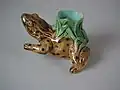 Coloured glazes frog toothpick holder, c. 1870