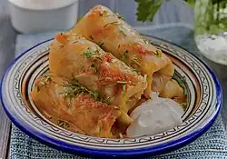 Cabbage rolls with a dollop of sour cream