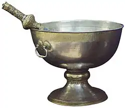 Vessel for holy water, with aspergillum, donation of Tsar Mikhail I Fyodorovich of Russia (Moscow, photo by Sergey Prokudin-Gorsky)