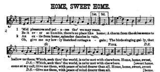 An 1880 publication of "Home Sweet Home", the earliest known musical setting of the carol.