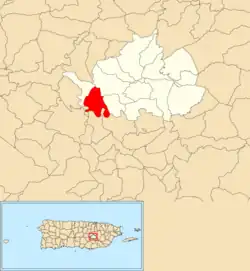 Location of Honduras within the municipality of Cidra shown in red