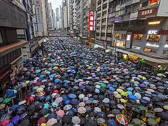 Hundreds of protesters on the streets in Causeway Bay who could not enter the park