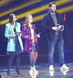 2018 hosts: Helena Meraai, Zinaida Kupriyanovich and Evgeny Perlin during a dress rehearsal