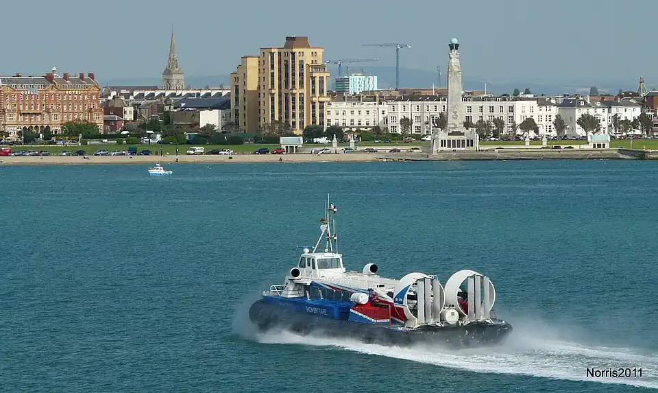 Image 47Hovercraft passing the mixed architecture, public gardens and shingle beach at Southsea, Portsmouth (from Portal:Hampshire/Selected pictures)