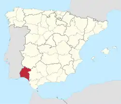 Map of Spain with Huelva highlighted