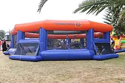 Inflatable Hungerball arena with six goals.