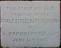 Foundation stone laid by Broad Street Baptist Church