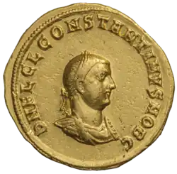 Coin of Constantine II as caesar (aged 1–7), marked: d·n· fl· cl· constantinus nob· c· (Our Lord Flavius Claudius Constantine, Noblest Caesar)