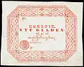 Five Gulden/Rupiah scrip issued by Dutch East Indies in 1846, value spelled in Latin, Pégon, and Javanese script