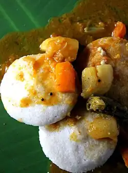 Idli and sambar, a typical south Indian breakfast dish.