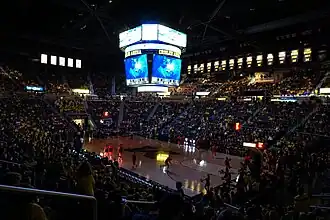 A basketball match at Crisler Center