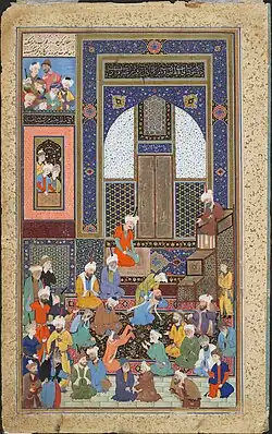 Sermon in a mosque. The central repentant appears to be Husayn Khan Shamlu.[2]