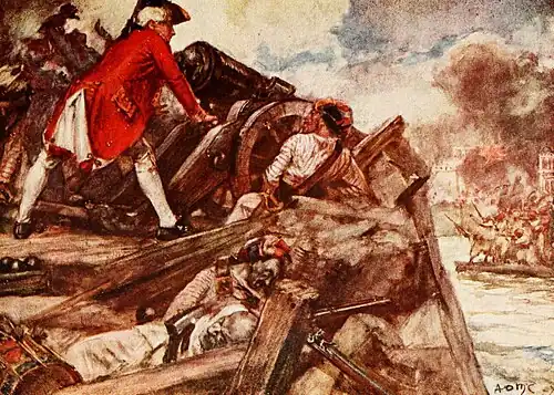 Robert Clive fires a cannon in the Siege of Arcot.