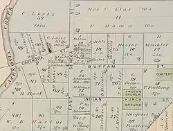 Detail of a map of Buffalo, New York, c. 1880, showing the location of the mission church.
