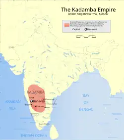 Map of Kadamba Empire in 500 AD