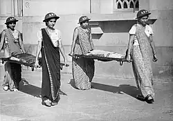 Indian women training for Air Raid Precautions (ARP) duties in Bombay in 1942