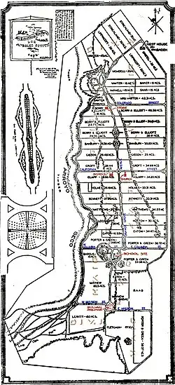 Map of the Indiana Colony showing each parcel and its owner.