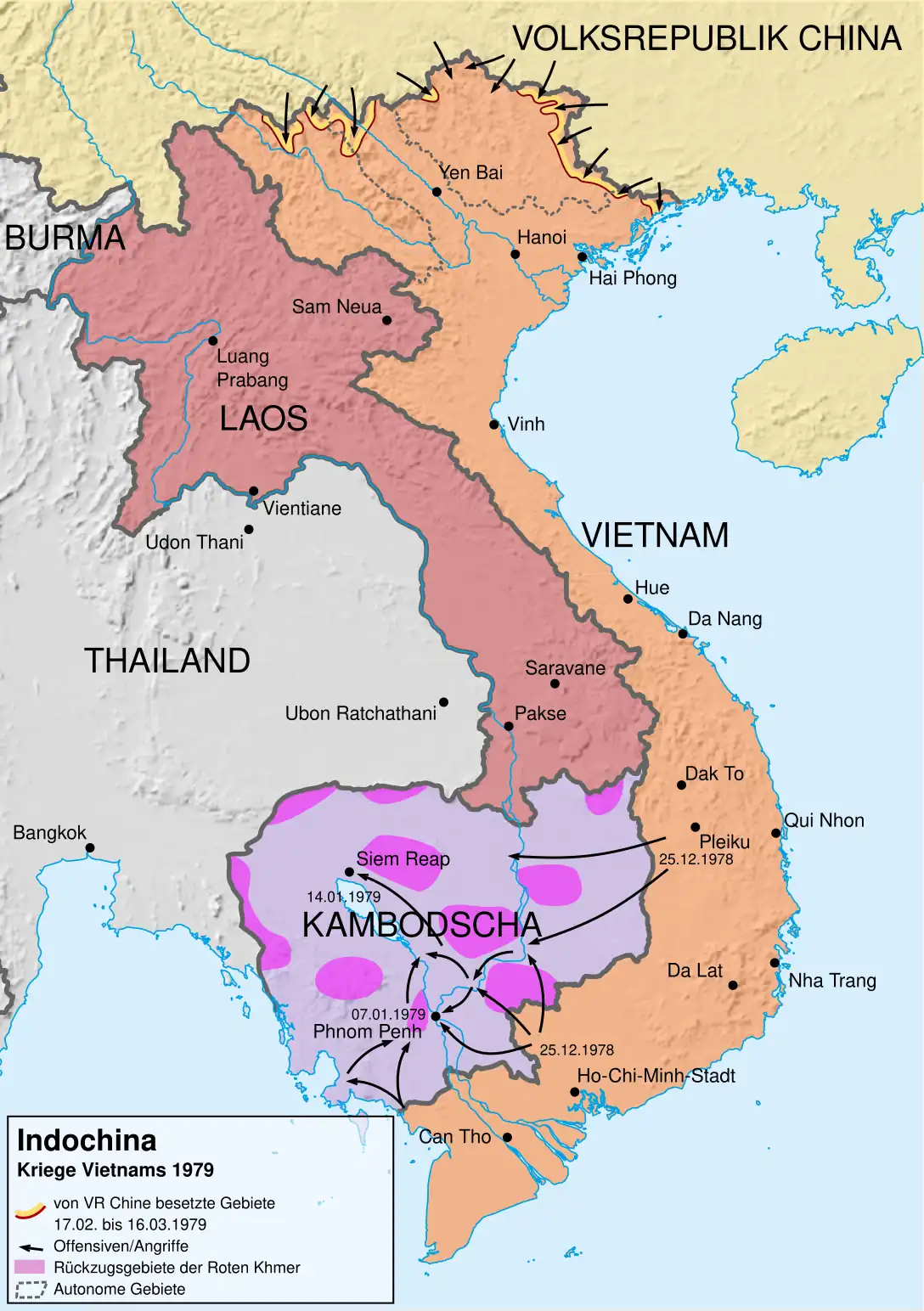 Map of the Third Indochina war in 1979