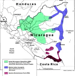 Insurgency area in Nicaragua (1985)