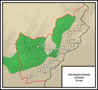The Islamic Emirate of Kunar (green) in Kunar Province in 1991