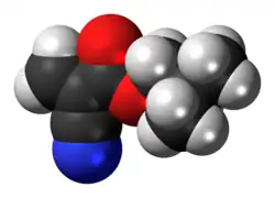 Space-filling model of the isobutyl cyanoacrylate molecule