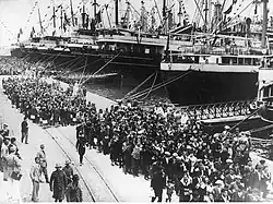 Governor Italo Balbo welcomes arriving Italian colonists in Tripoli, Italian Libya, 1938