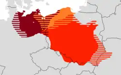 A map highlighting the extent of regions where Lechitic languages may have been spoken in the 9th and 10th centuries.