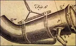 Drawing of a one-person tapered submarine like vessel with sealed holes for operator's arms shown with rope slings