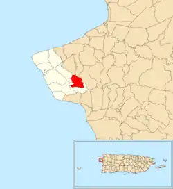 Location of Jagüey within the municipality of Rincón shown in red