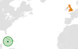 Map indicating locations of Jamaica and United Kingdom