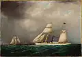 American Steam-Sail Yacht EMILY at Sea with Four Schooners Off Bow (c. 1878)