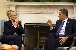 Photograph of Jan Brewer and Barrack Obama sitting