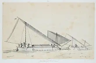 Madurese paduwang with crab claw sails on fixed masts