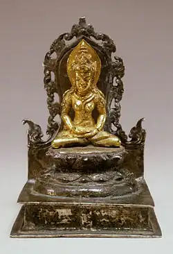 The Buddhist Goddess Tara, gold and silver, Central Java, Indonesia, c. 9th century.[72]
