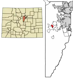 Location of the Kittredge CDP in Jefferson County, Colorado.