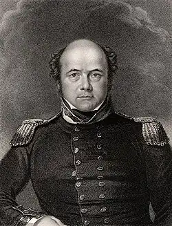 An engraving of John Franklin, wearing a naval uniform