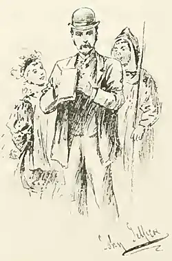 John Jellicoe with a sketchpad in front of two female figures