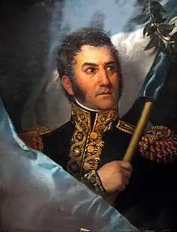 Portrait of José de San Martín, raising the flag of Argentina