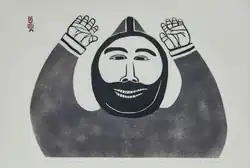 Joyfully I See Ten Caribou (1959) by Josephie Pootoogook & Kananginak Pootoogook, stonecut print