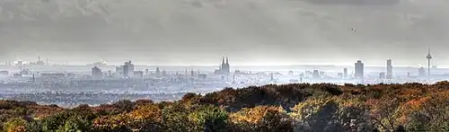 Panoramic view of Cologne on a rainy day as seen from Voiswinkel