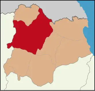 Map showing Kırklareli District in Kırklareli Province