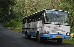 White-and-blue bus